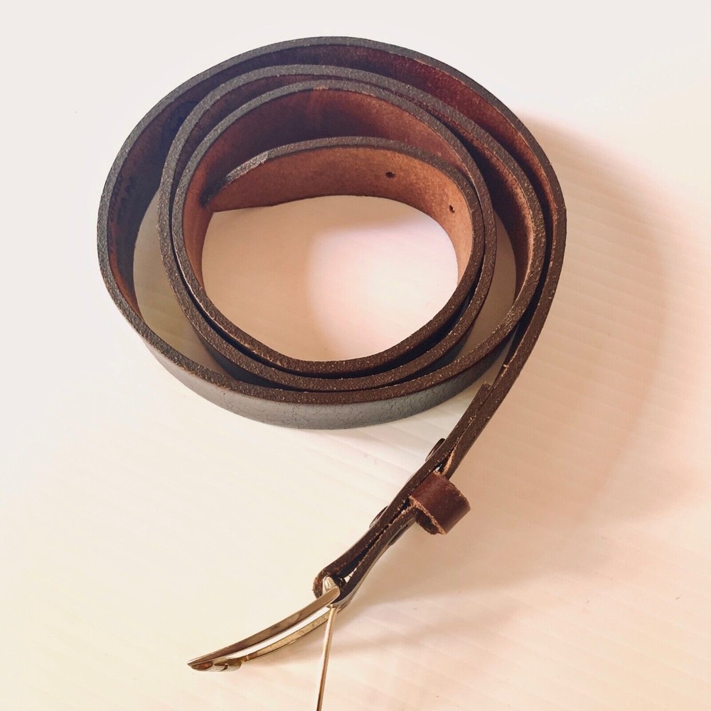 Men’s Belt Sz 44 Top Grain Oil Tanned Leather Brown Brass Buckle 1-1/8” Wide - Picture 4 of 11